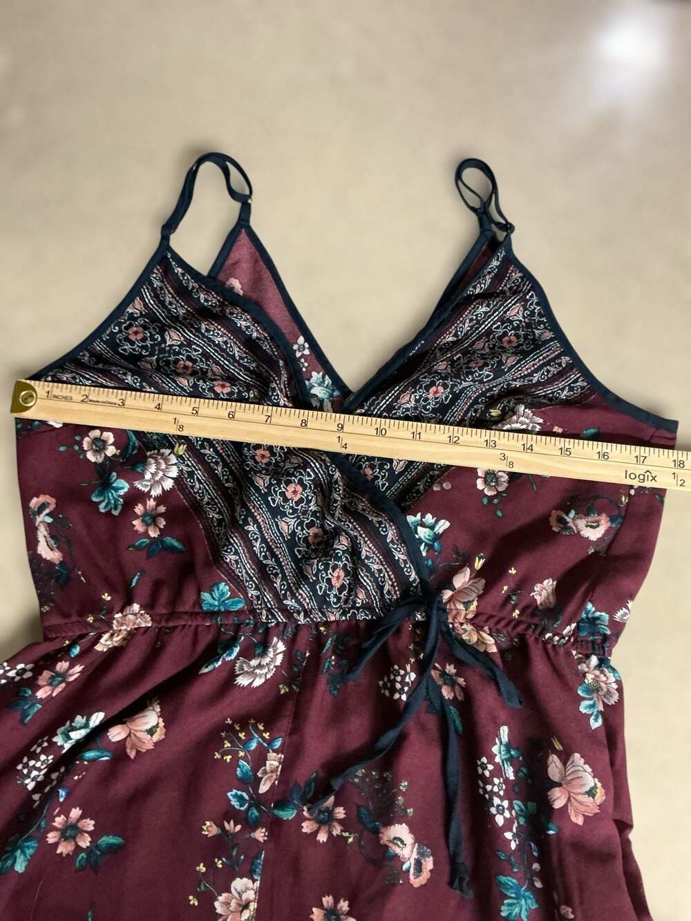 Xhilaration Maroon Floral V-Neck Spaghetti Strap Jumpsuit Size M - Picture 8 of 10